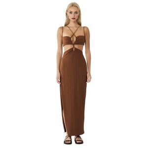 Rumer The Label Chocolate Ribbed Oasis Bandeau Style Cut Outs Lined Maxi S